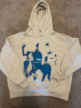 Aelfric Eden Beige Crewneck Hoodie with Blue Graphic